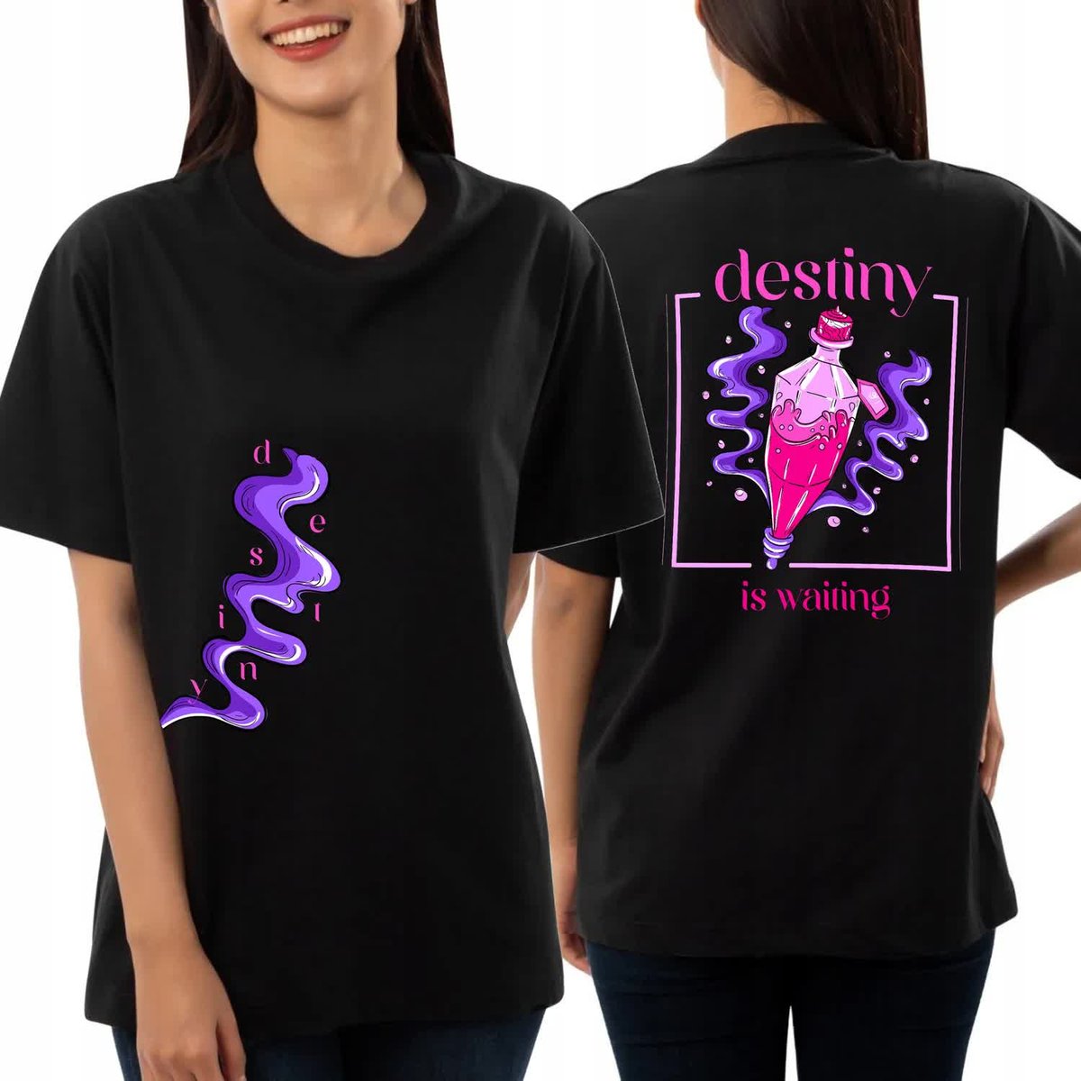Koszulka Damska Czarna Oversize Boyfriend DESTINY