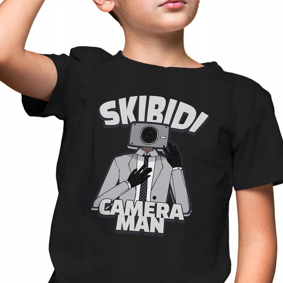 KOSZULKA Czarna T-SHIRT dla DZIECI Camera MAN SKIBIDI TOILET MiX Wzory 134