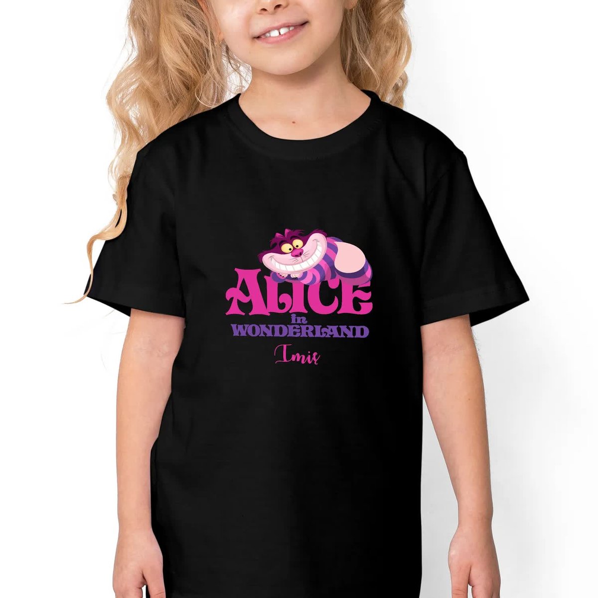 KOSZULKA CZARNA Dziecięca Na Prezent ALICE IN WONDERLAND IMIĘ Wzory - 134