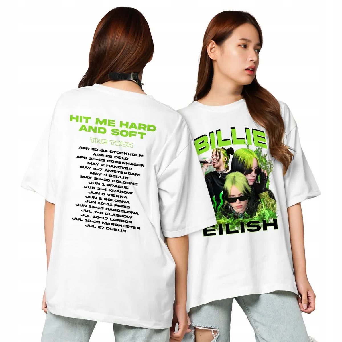 Koszulka Biała Merch HIT ME HARD AND SOFT BILLIE EILISH Koncerty Wzory L