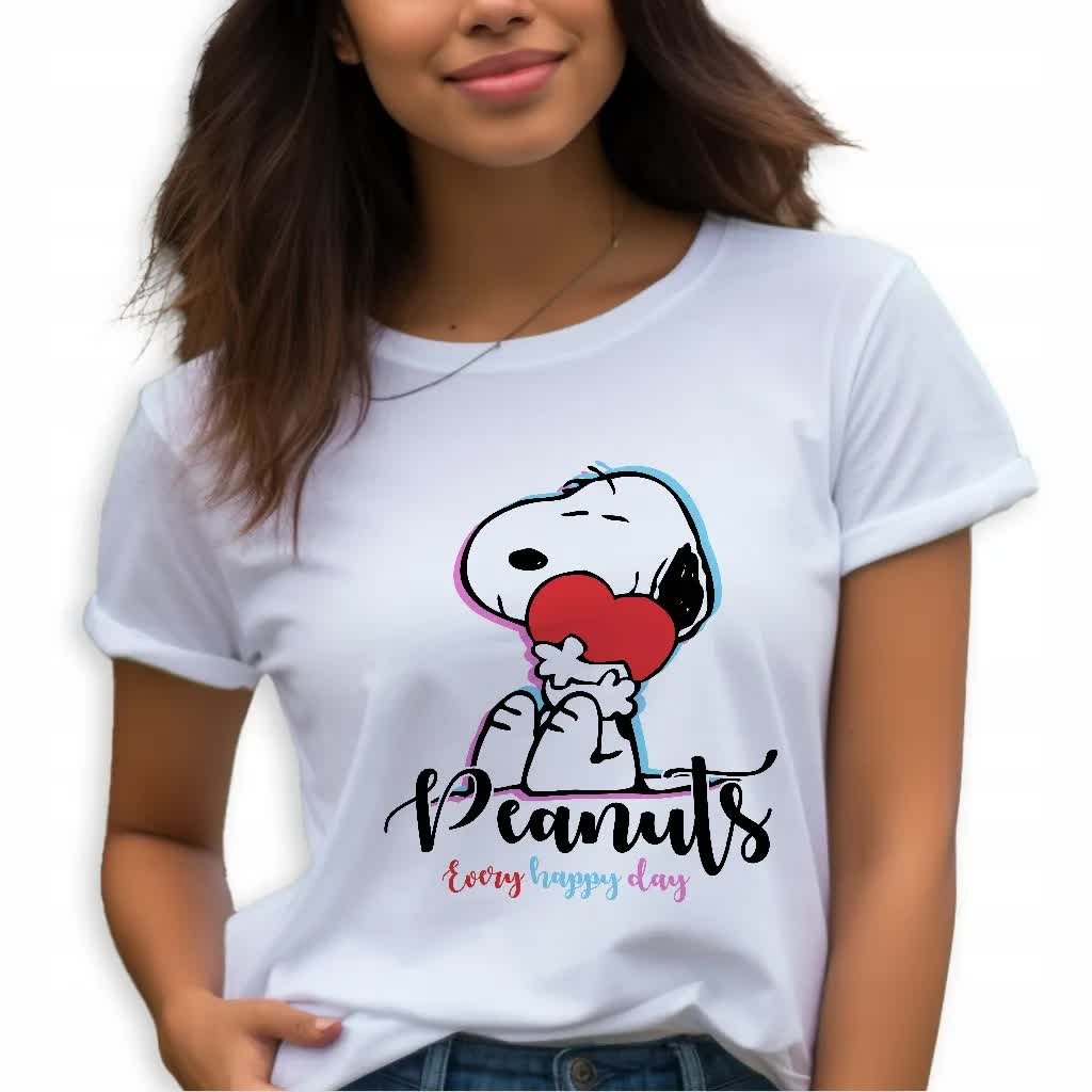 KOSZULKA DAMSKA BIAŁA PREZENT DLA MIŁOŚNIKA PIESKÓW SNOOPY HAPPY DAY WZ S