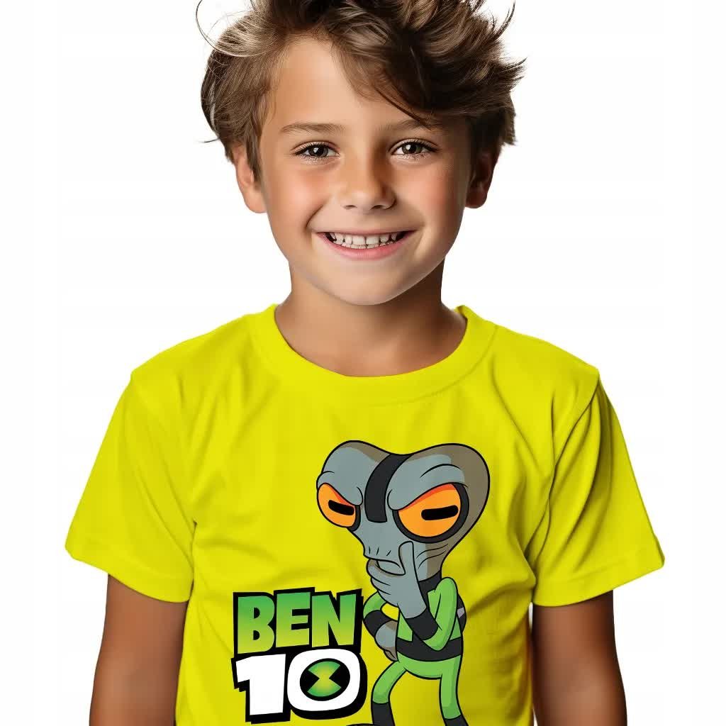KOSZULKA T-SHIRT CYTRYNOWY PREZENT BEN 10 SZARA KOMÓRKA ROZMIAR 134 WZORY