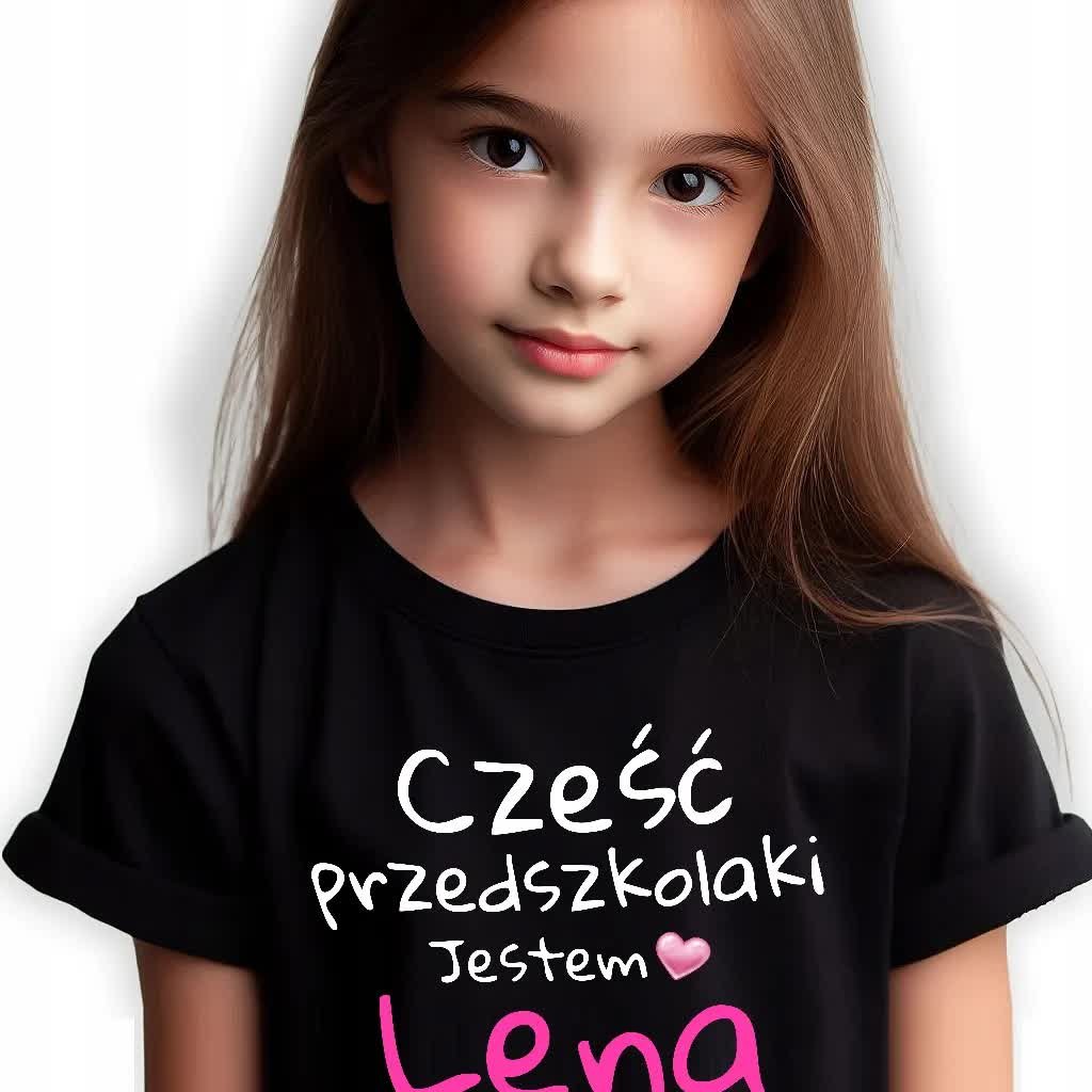 KOSZULKA Czarna Dziecięca PREZENT do PRZEDSZKOLA Własne IMIĘ wzór - 134 cm