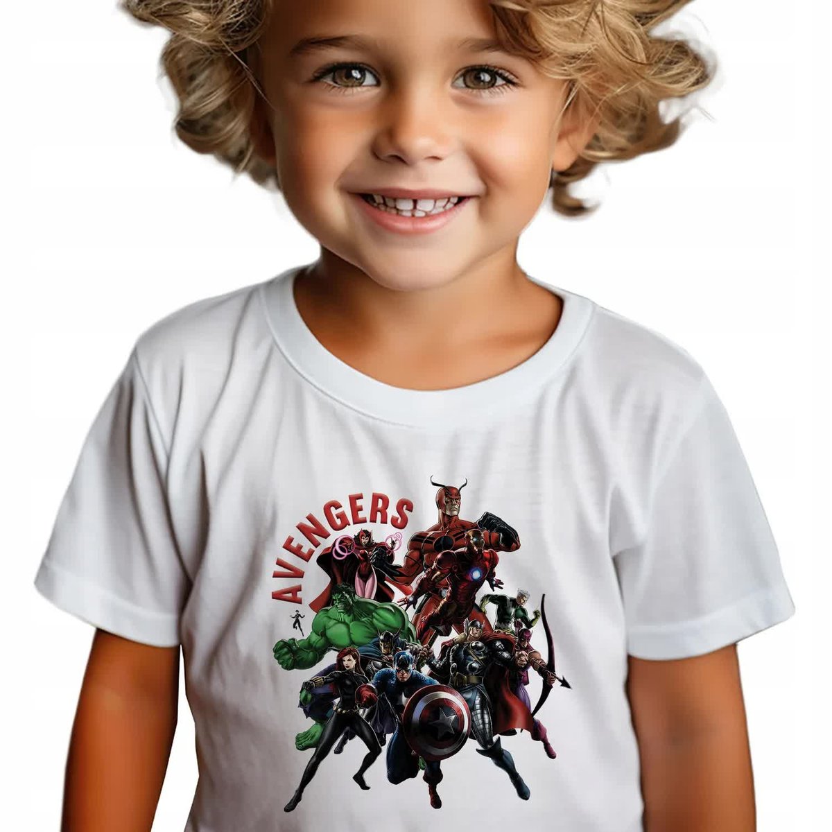 Koszulka Dziecięca Biała AVENGERS Superbohaterowie Wzory - 146-152 cm