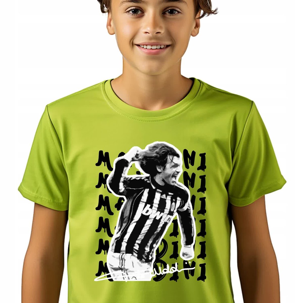 T-SHIRT KOSZULKA DZIECIĘCA LIMETKA 134cm Piłkarze Piłka Nożna Maldini Wzory