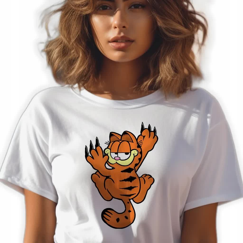 Koszulka Biała Damska T-Shirt GARFIELD Rudy Kot Garfield Top Wzory - M