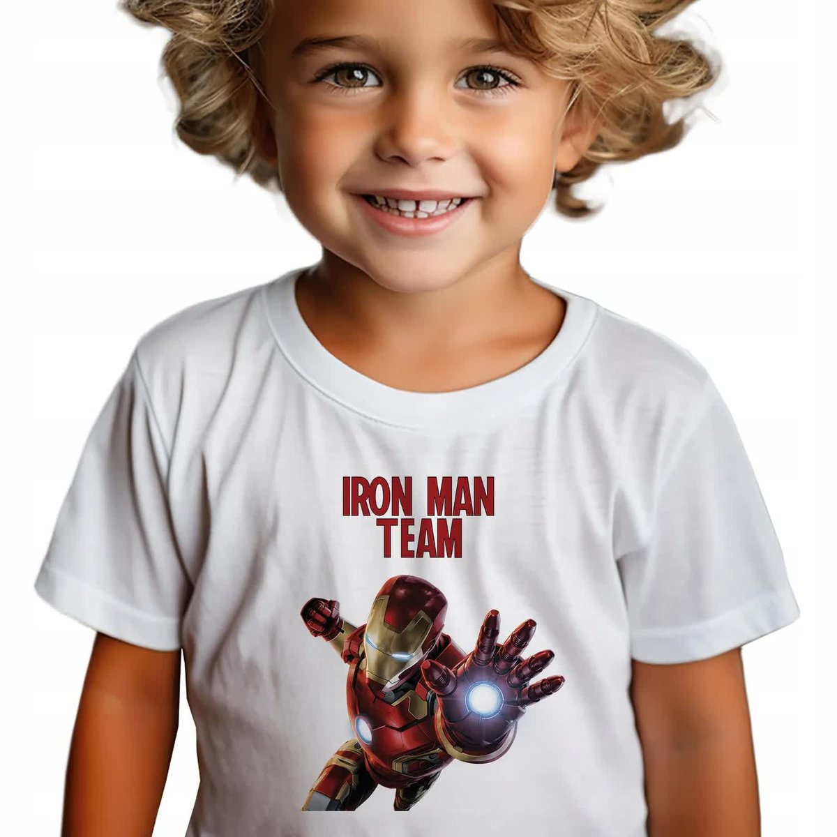 Koszulka Dziecięca Biała IRON MAN TEAM Superbohaterowie Wzory - 146-152 cm