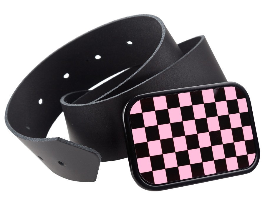 pasek z klamrą CHECKERS BLACK/PINK -M