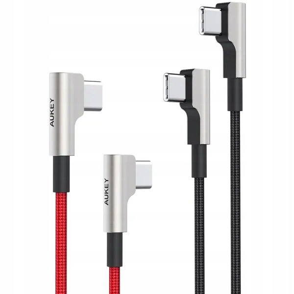 Zestaw nylonowych kabli USB-C TYP C 1m kątowy AUKEY CB-CMD37 DWUPAK OPLOT