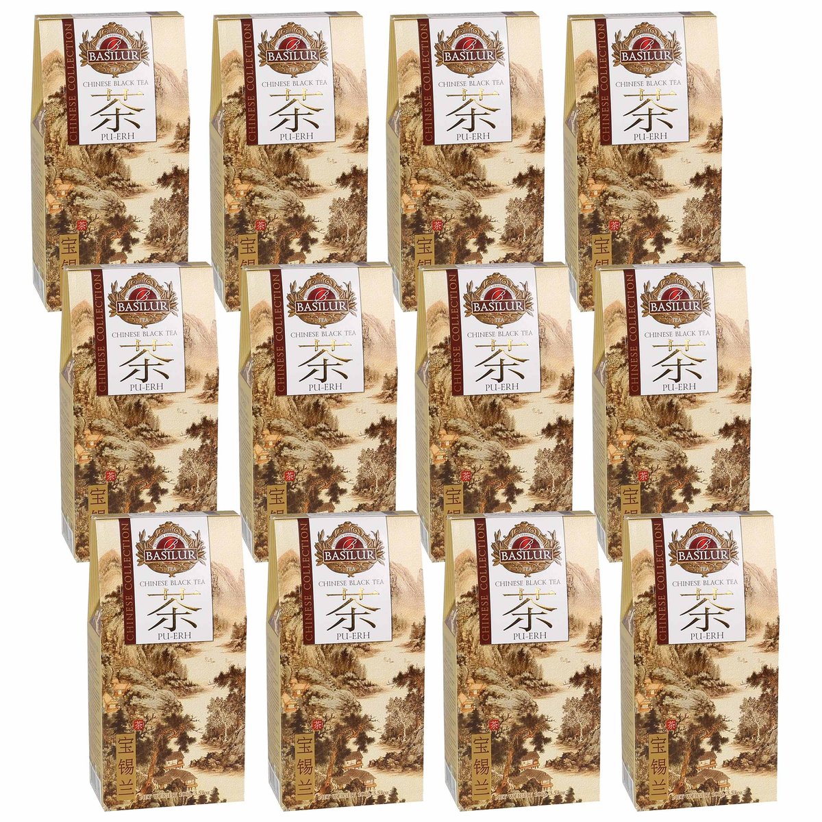 BASILUR Chinese Black Tea - Pu Erh Tea Chińska czerwona herbata o wędzonym smaku i aromacie 100 g x12