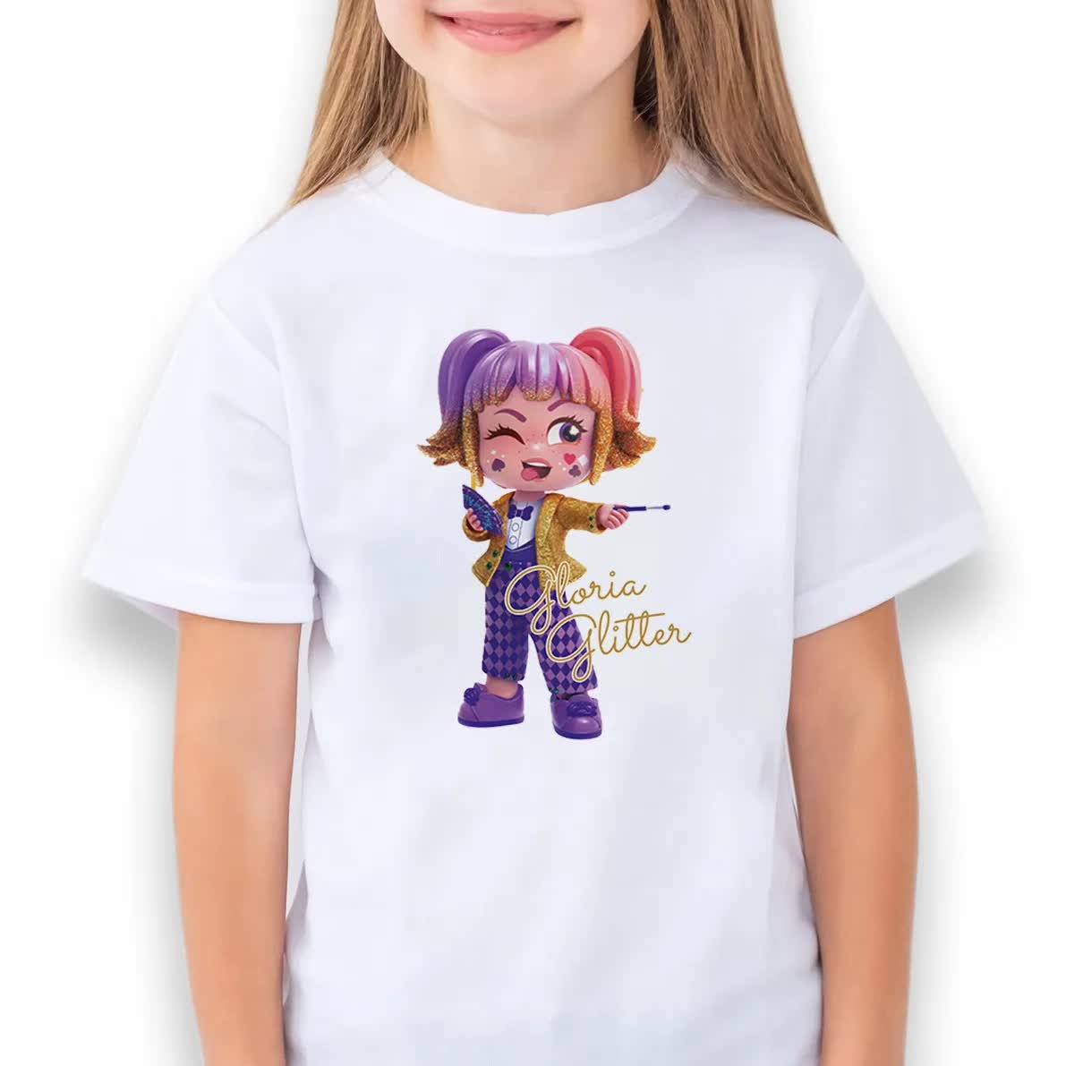 KOSZULKA BIAŁA DZIECIĘCA Na Prezent KOOKYLOOS GLORIA GLITTER Wzory - 134