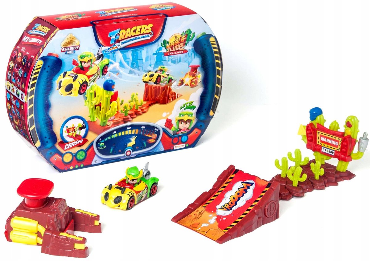 T-RACERS EAGLE JUMP Challenge ZESTAW pojazd, kierowca, wyrzutnia, akcesoria