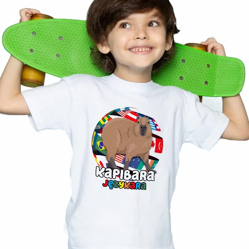 Koszulka T-Shirt Biała KAPIBARA JĘZYKARA Wzory 146