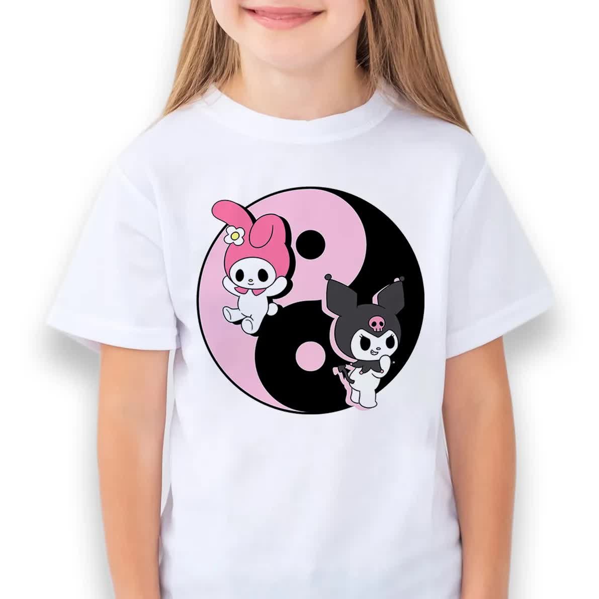 KOSZULKA BIAŁA DZIECIĘCA Na Prezent Króliczek KUROMI YIN YANG Wzory - 146