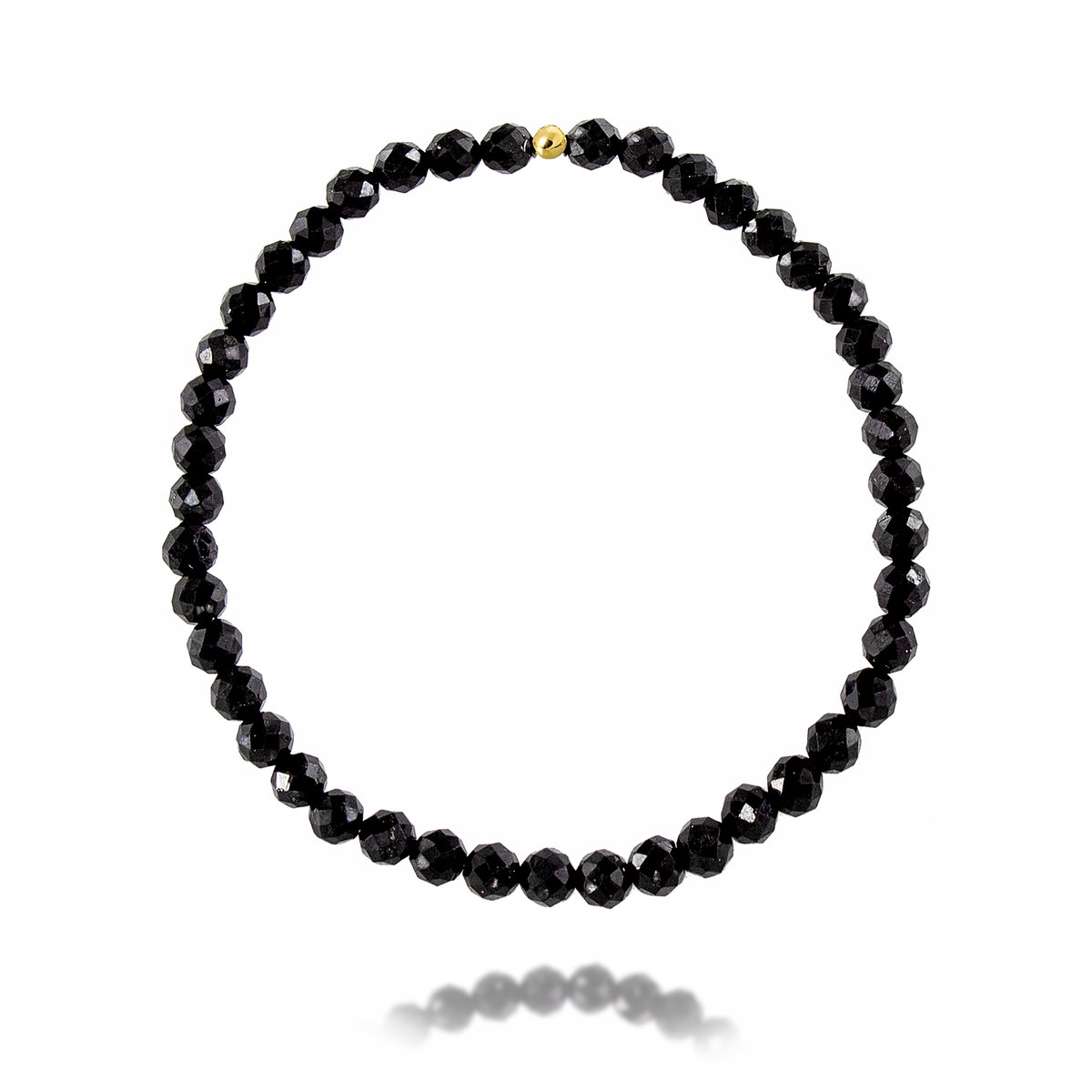 Bransoletka TURMALIN CZARNY faset 4,0mm gumka Złota Kuleczka 19cm