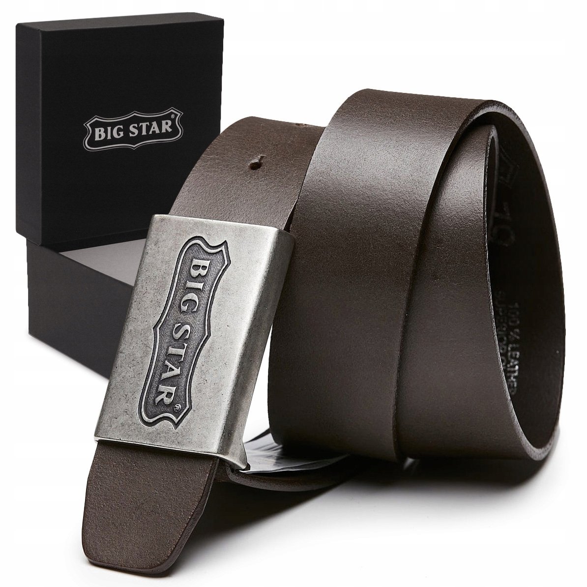 Pasek Skórzany Męski Big Star Do Spodni Elegancki Brązowy +Etui 90/105Cm