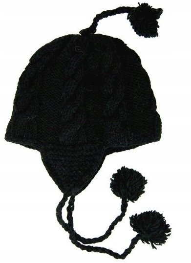 Czapka zimowa wełniana z polarem handmade czarna