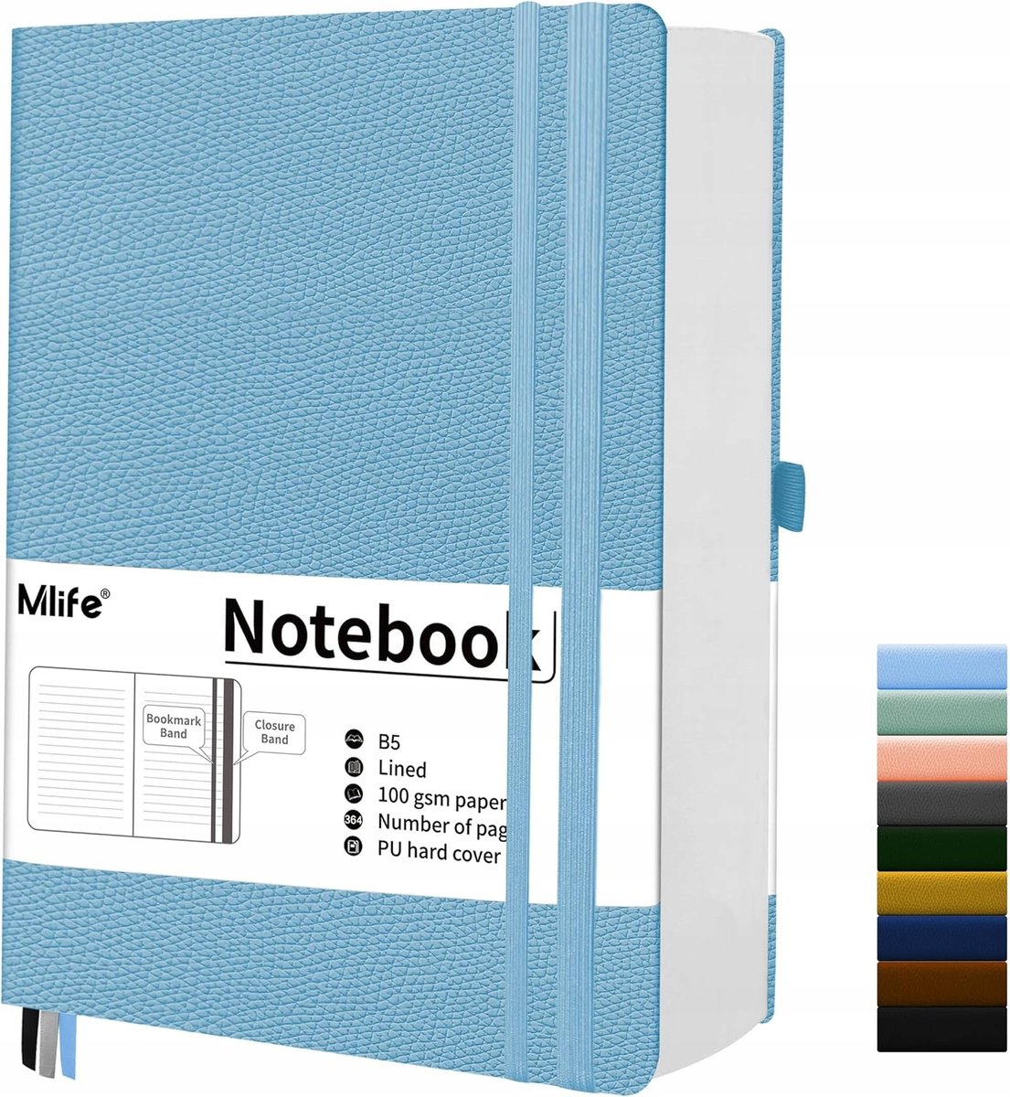 Notatnik B5 360 Stron 100 G/M² Dziennik W Linie Twarda Okładka Niebieski