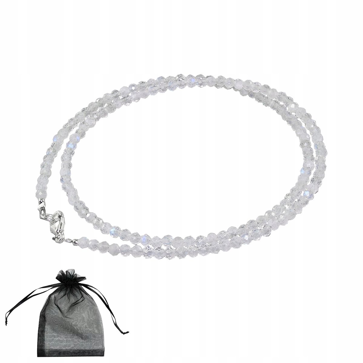 Naszyjnik KAMIEŃ KSIĘŻYCOWY fasetowany 3mm Srebrne Zapięcie 45cm