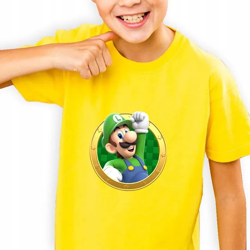 Koszulka Dziecięca Żółta Mario LUIGI Wzory - 134