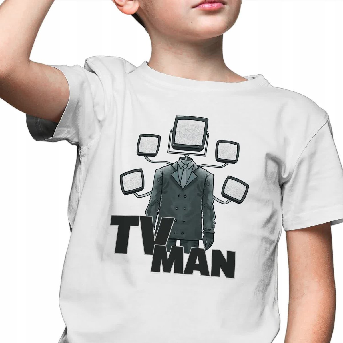 DZIECIĘCA KOSZULKA Biała T-SHIRT Prezent SKIBIDI TOILET TV MAN Wzory 134