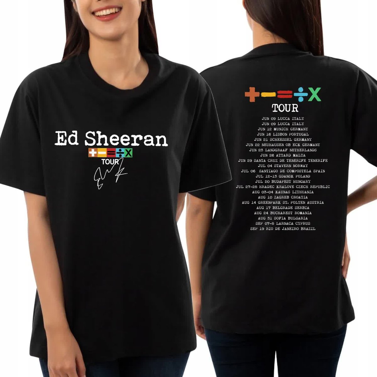 Koszulka Czarna Merch ED SHEERAN TOUR Trasy Koncertowe Mix Wzorów L