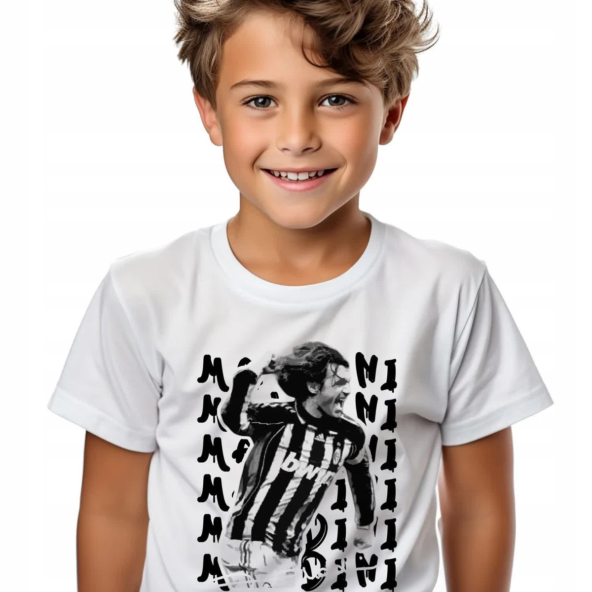 T-SHIRT KOSZULKA DZIECIĘCA BIAŁY 134cm Piłkarze Piłka Nożna Maldini Wzory