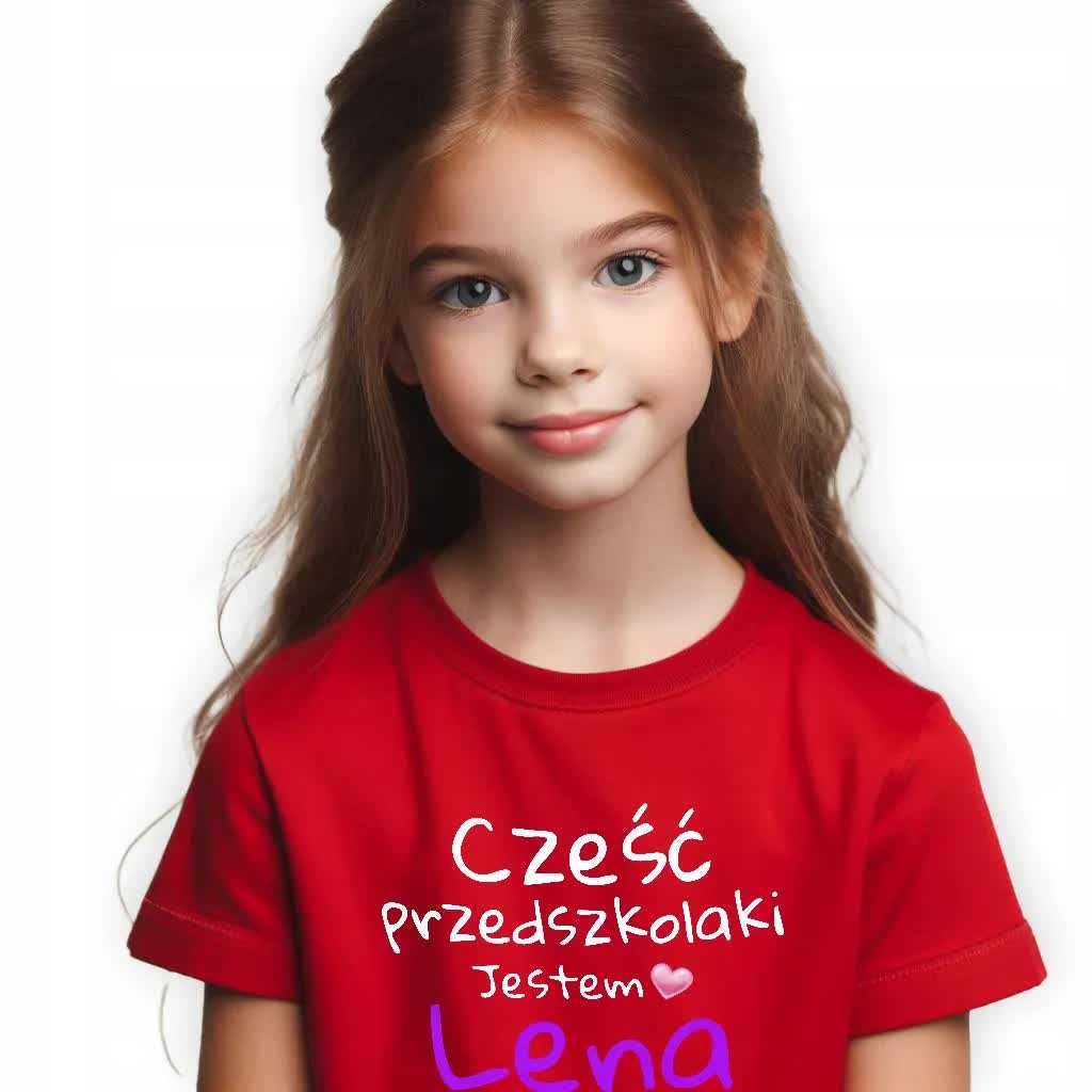 KOSZULKA Czerwona Dziecięca PREZENT do PRZEDSZKOLA Własne IMIĘ - 134 cm