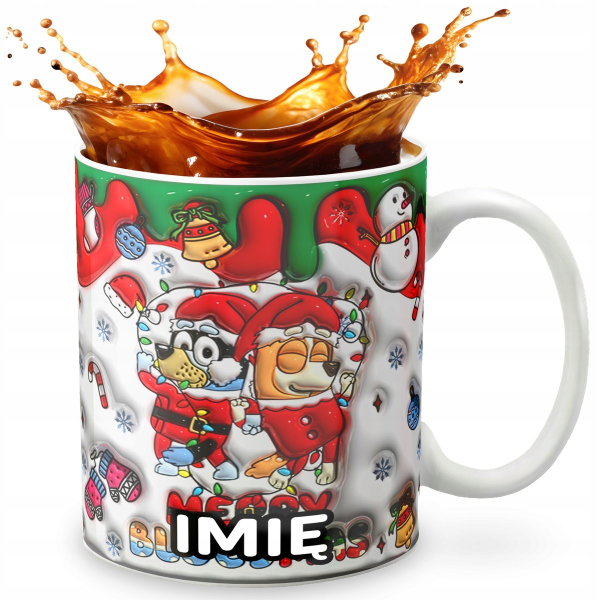 KUBEK 330ml Z GRAFIKĄ PREZENT NA ŚWIĘTA WZORY - PIESEK BLU BAJKA + IMIĘ
