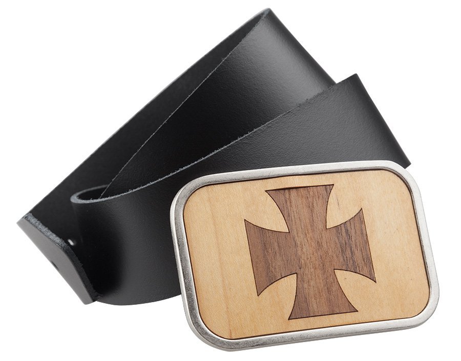 pasek z klamrą IRON CROSS MARQUETRY WALNUT/MAPLE-M
