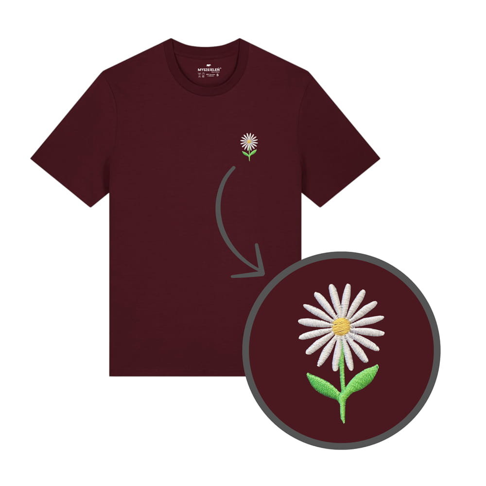 Haftowana koszulka - STOKROTKA - bordowy XL
