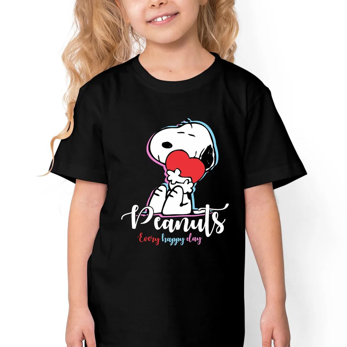 KOSZULKA BAWEŁNIANIA DZIECIĘCA CZARNA SNOOPY EVERY HAPPY DAY WZORY - 134