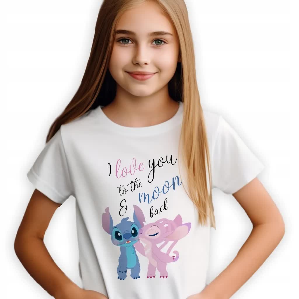 KOSZULKA BIAŁA Na Prezent Urodziny LILO STICH Love You To The Moon Wz - 134
