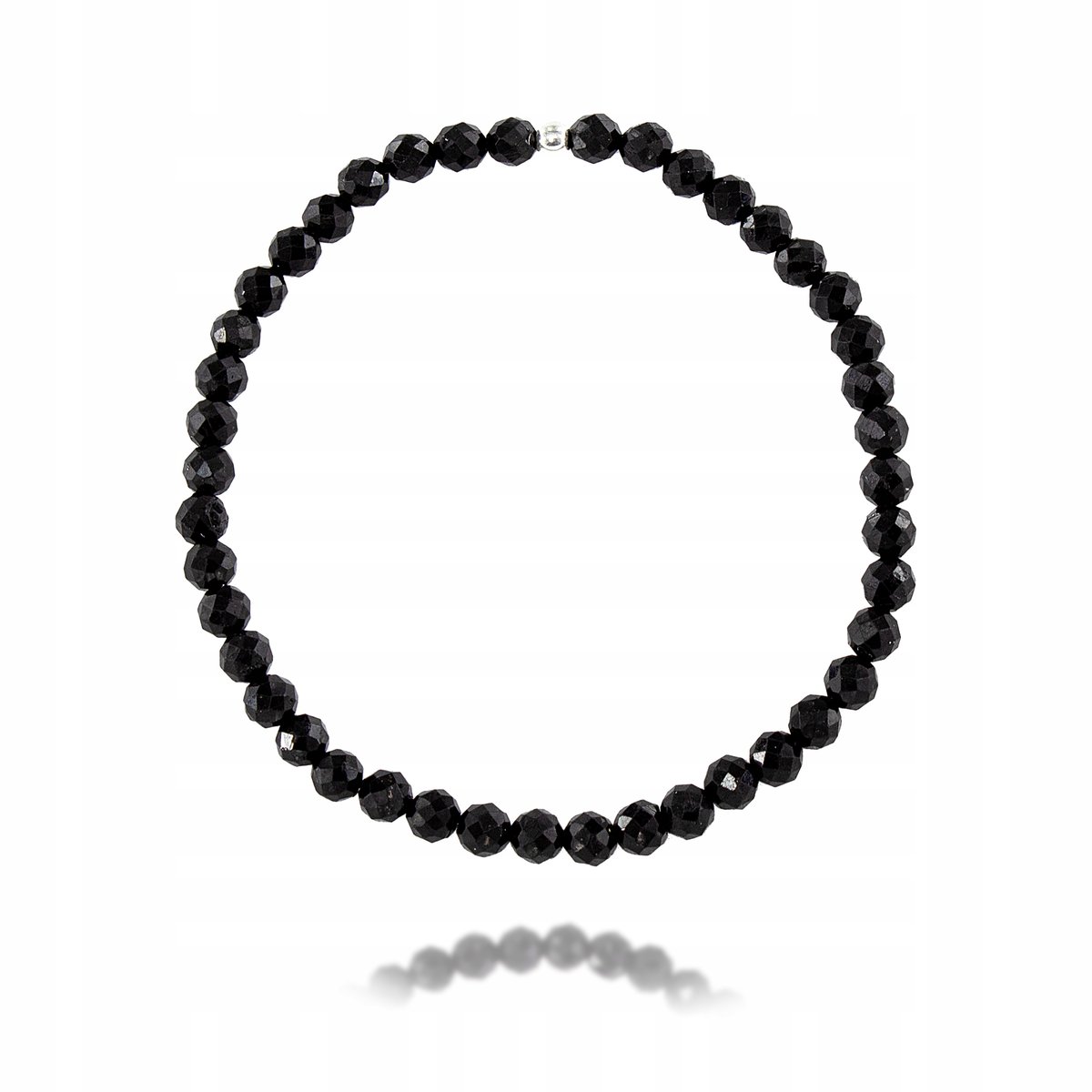 Bransoletka TURMALIN CZARNY faset 4,0mm gumka Srebrna Kulka 18cm
