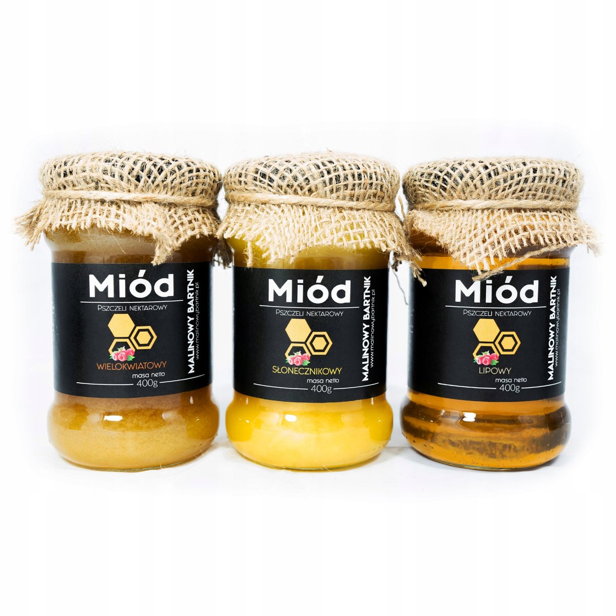 ZESTAW MIODÓW-WIELOKWIAT, SŁONECZNIK, LIPA 3x 400g