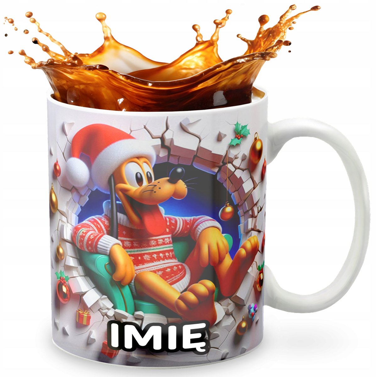 KUBEK 330ml Z GRAFIKĄ PREZENT NA ŚWIĘTA WZORY - PIESEK GOOF.Y BAJKA + IMIĘ
