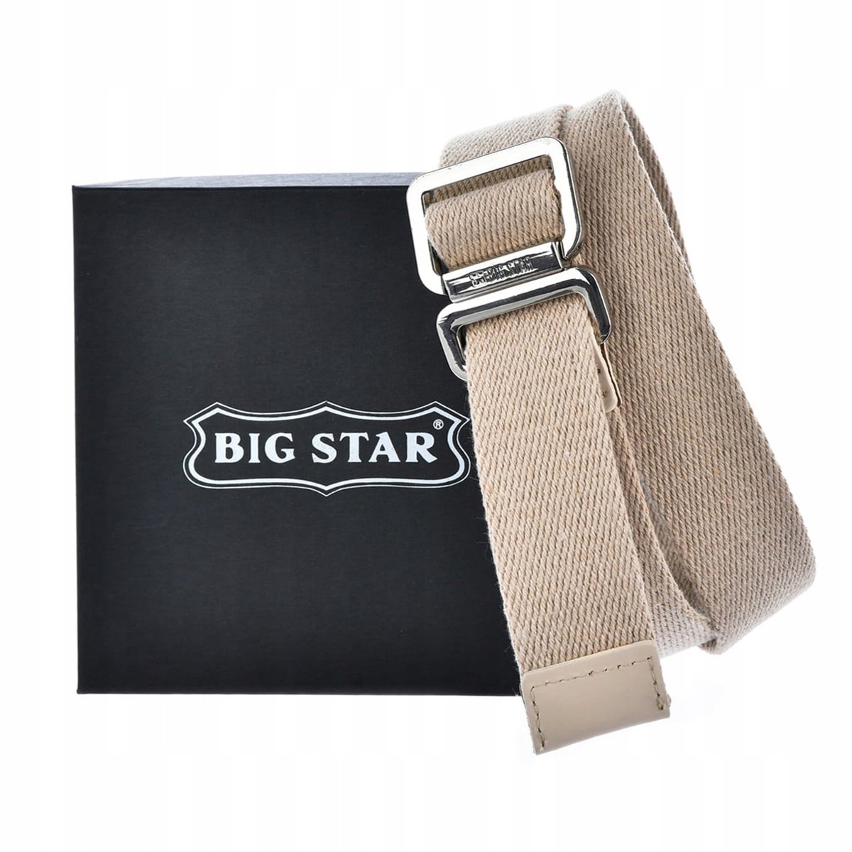 Pasek Parciany Damski Big Star Do Spodni Beżowy + Etui 80/95Cm