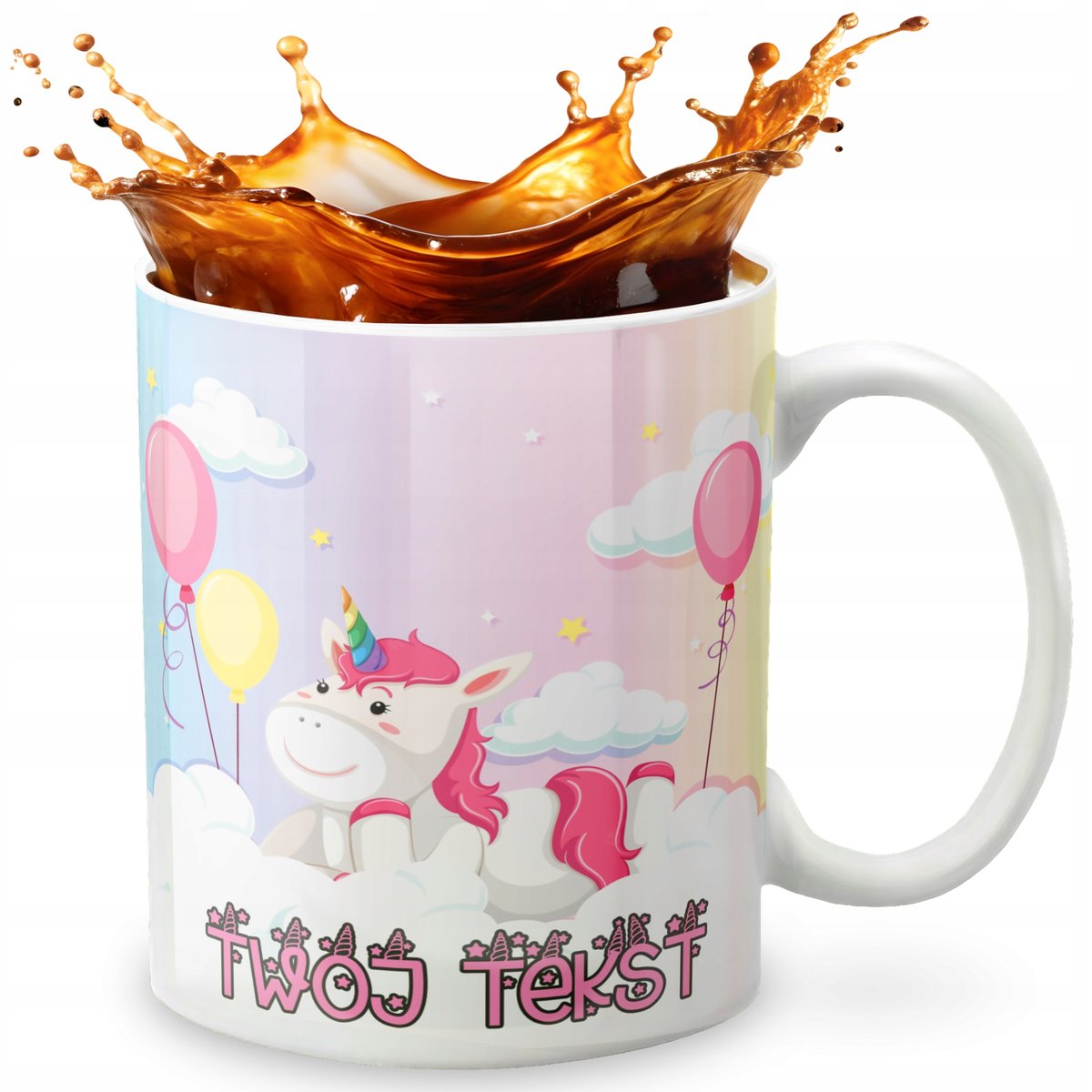 KUBEK 330ml GRAFIKA PREZENT ŚWIĘTA WZÓR - JEDNOROŻEC UNICORN + IMIĘ