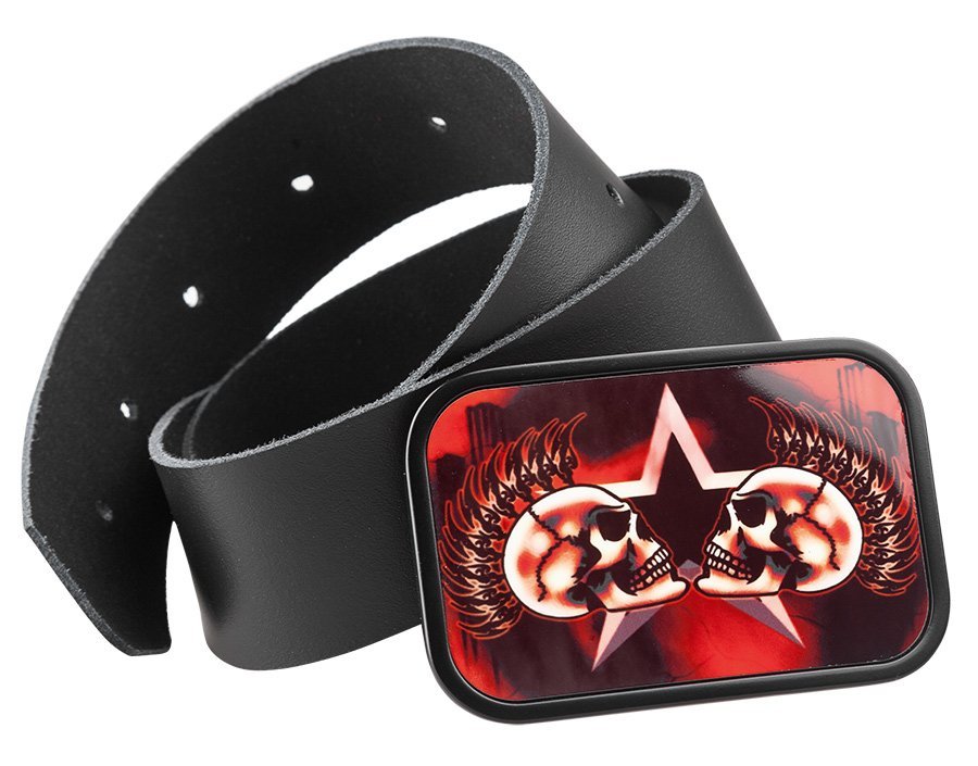 pasek z klamrą MOHAWK SKULLS-L