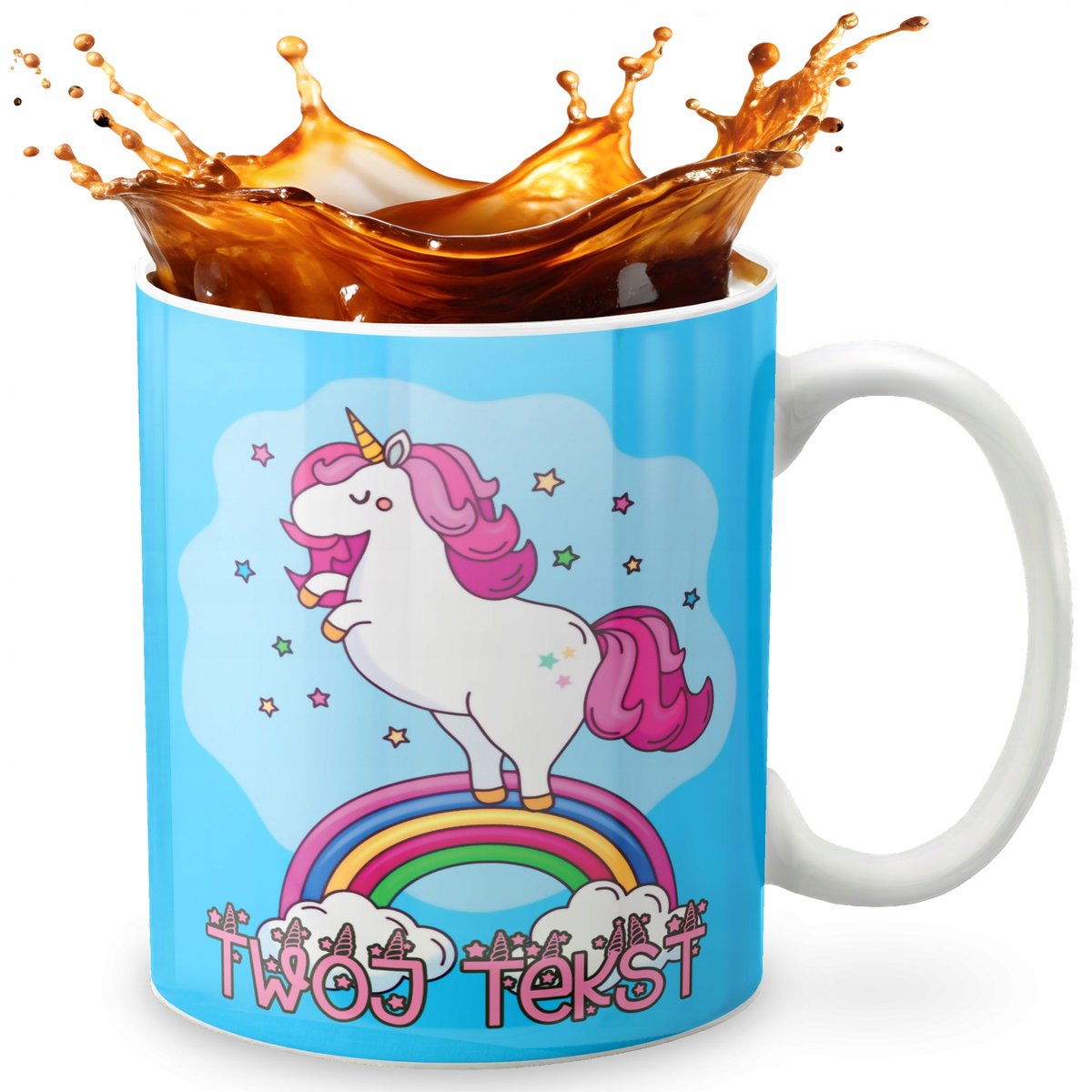 KUBEK 330ml GRAFIKA PREZENT ŚWIĘTA WZÓR - JEDNOROŻEC UNICORN + IMIĘ