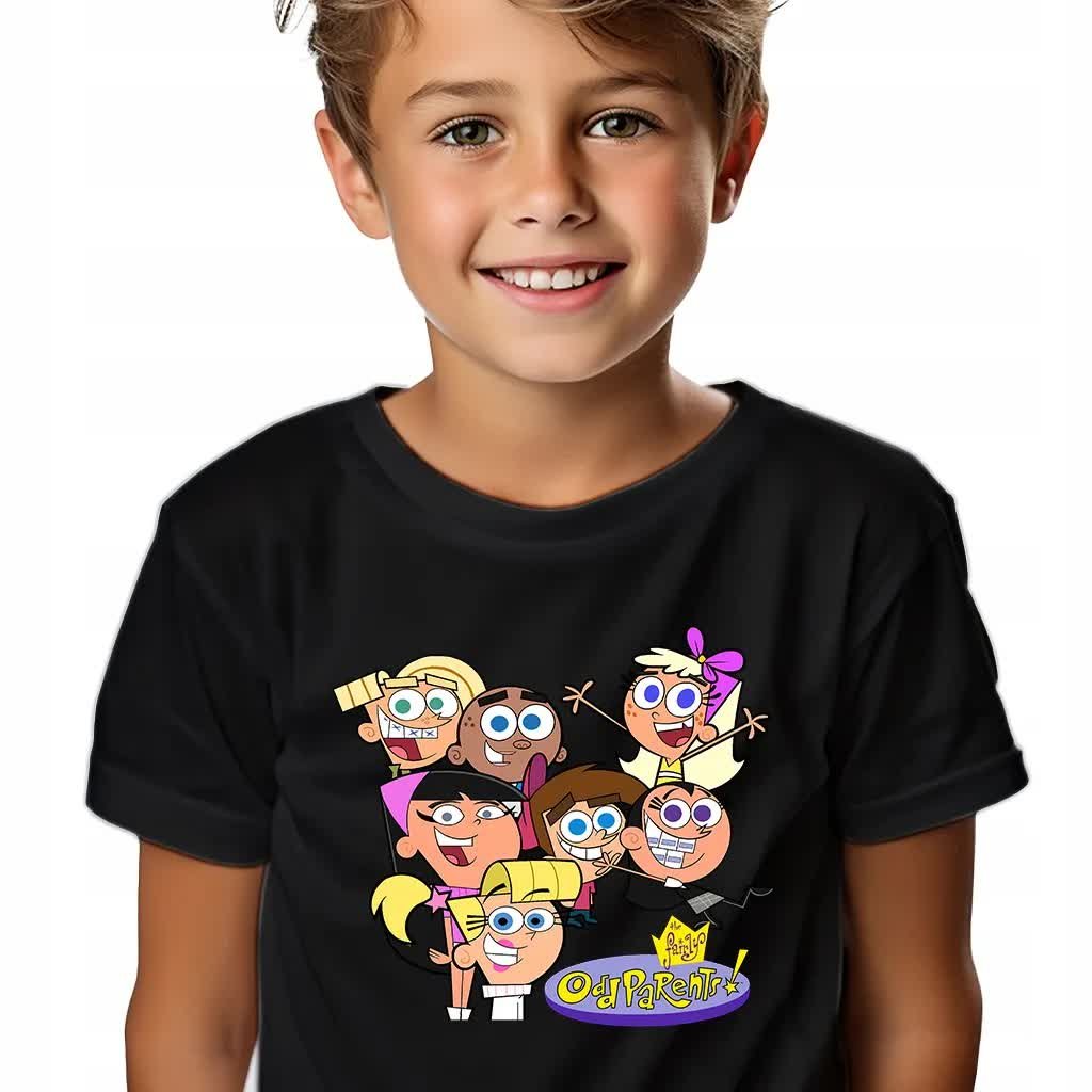 Koszulka Dziecięca Czarna WRÓŻKOWIE CHRZESTNI UCZNIOWIE Rozmiar -140 cm Wz