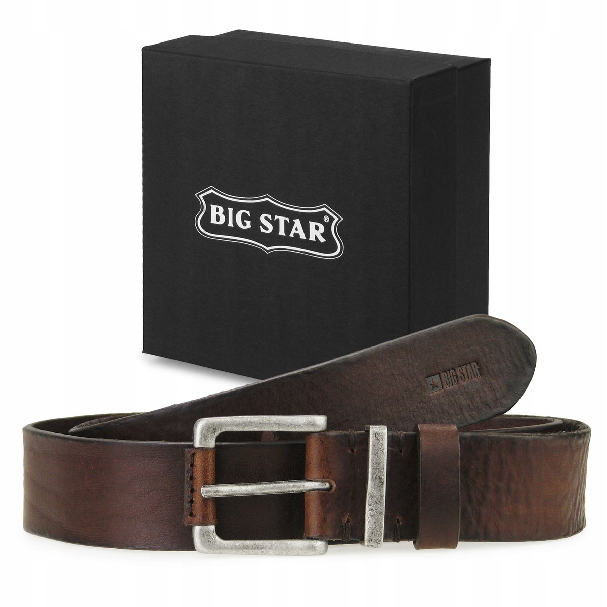 Pasek Skórzany Męski Big Star Do Spodni Brązowy +Etui 95/110Cm