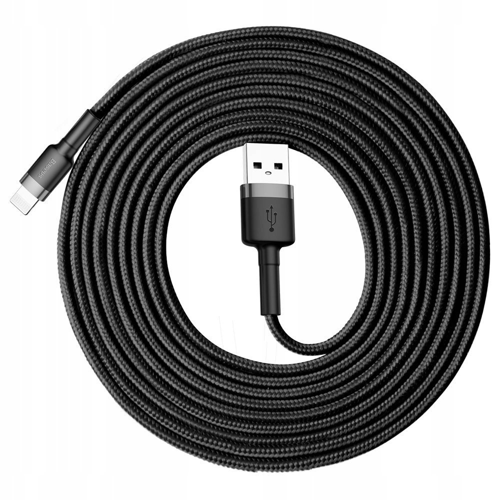 Wytrzymały nylonowy kabel przewód USB Iphone Lightning QC3.0 2A 3M czarno-s