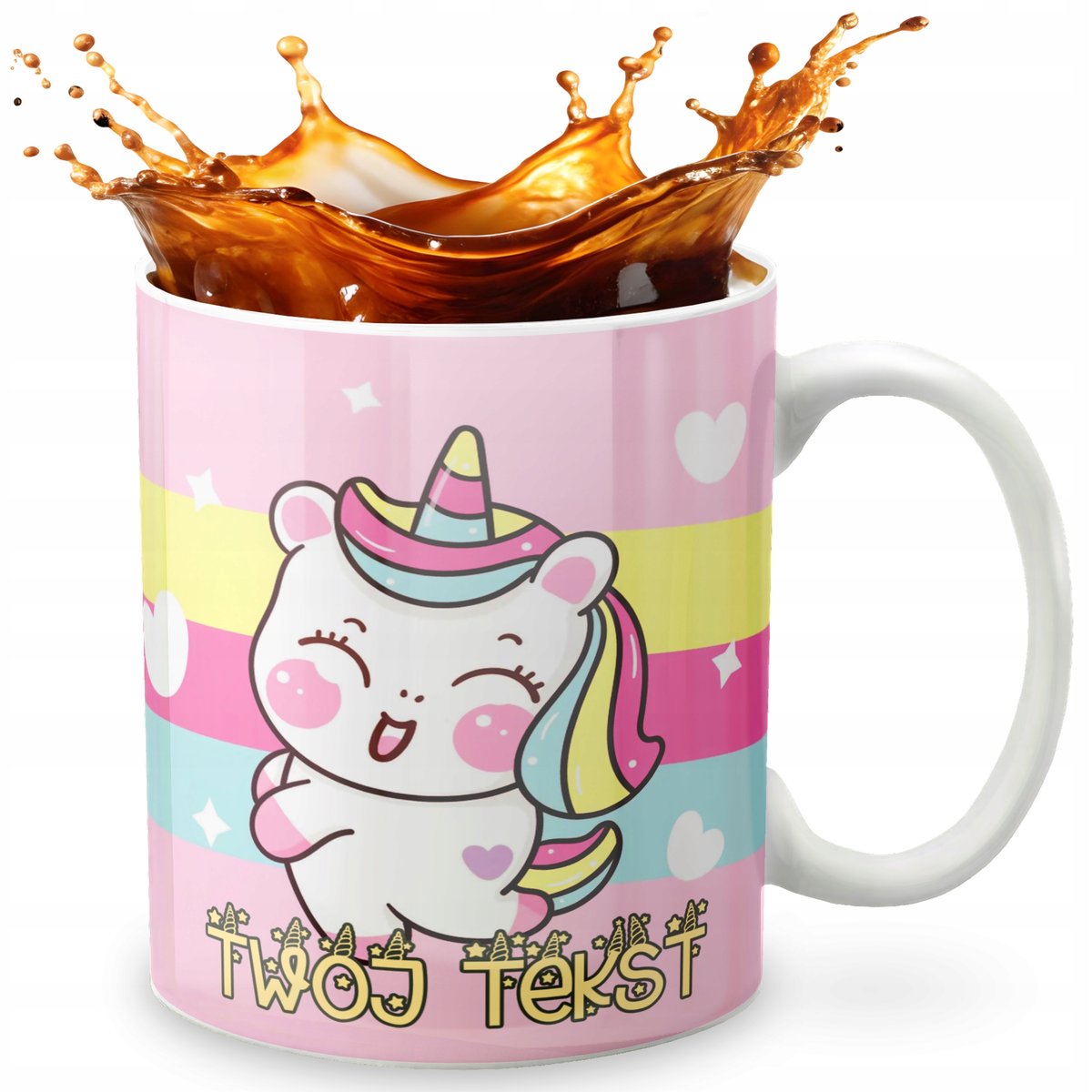KUBEK 330ml GRAFIKA PREZENT ŚWIĘTA WZÓR - JEDNOROŻEC UNICORN + IMIĘ