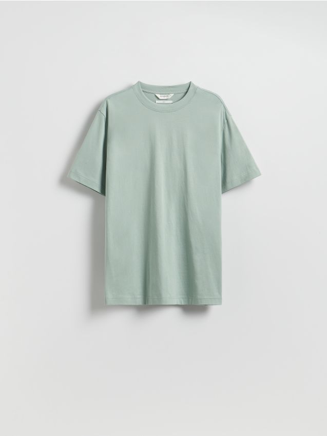 Reserved - Bawełniany t-shirt boxy - jasnozielony