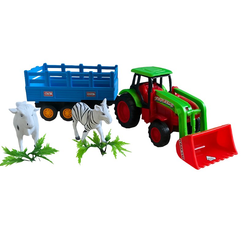 Duży Zestaw Traktor Z Przyczepą Zwierzęta Krowa Zebra Farma Dla Dzieci