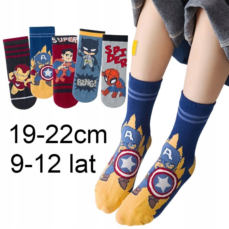 SKARPETY dziecięce BAWEŁNIANE skarpetki 19-22cm KAPITAN AMERYKA 9-12lat