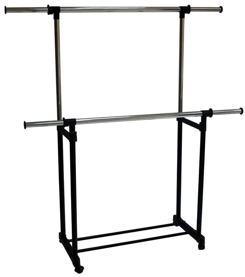 Podwójny regulowany czarny wieszak na kółkach T7-E05