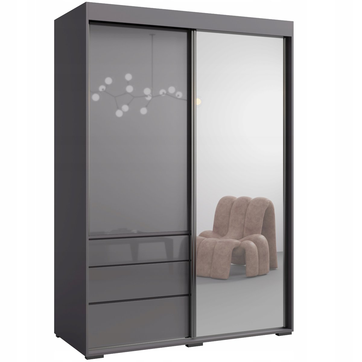 Szafa przesuwna z lustrem Torino 2D1L 140 Szara (lacobel)