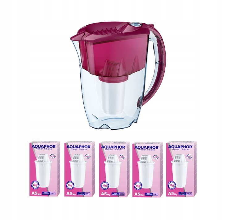 Dzbanek filtrujący Aquaphor Prestige 2.8 l z 6 wkładami A5 Mg, wiśniowy